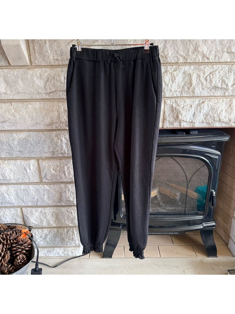 Falls Creek Black Textured Casual Pants Girls 14/16